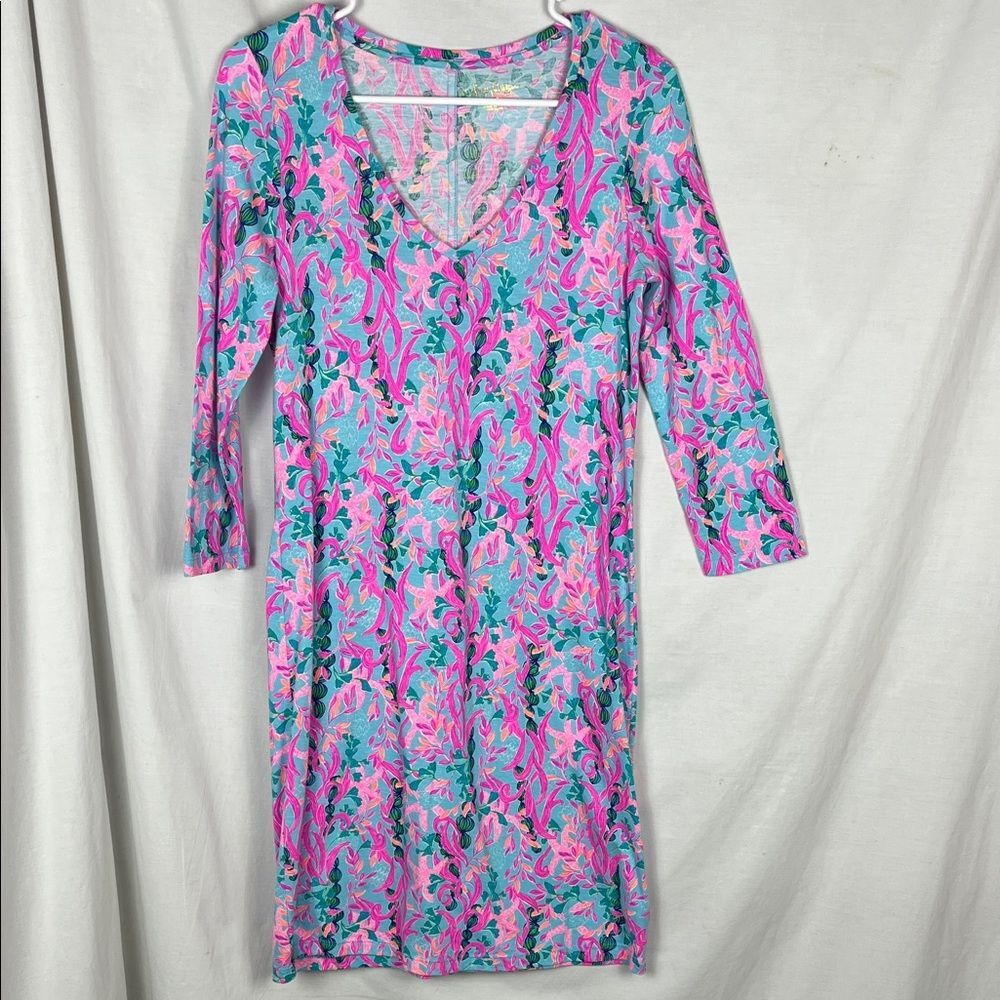 Lilly Pulitzer Tessa 3/4 Sleeve Dress Multi Seaweed Samba Cotton